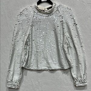 Zara TRF collection White/Silver Sequin Top. Raglan sleeves. No body lining